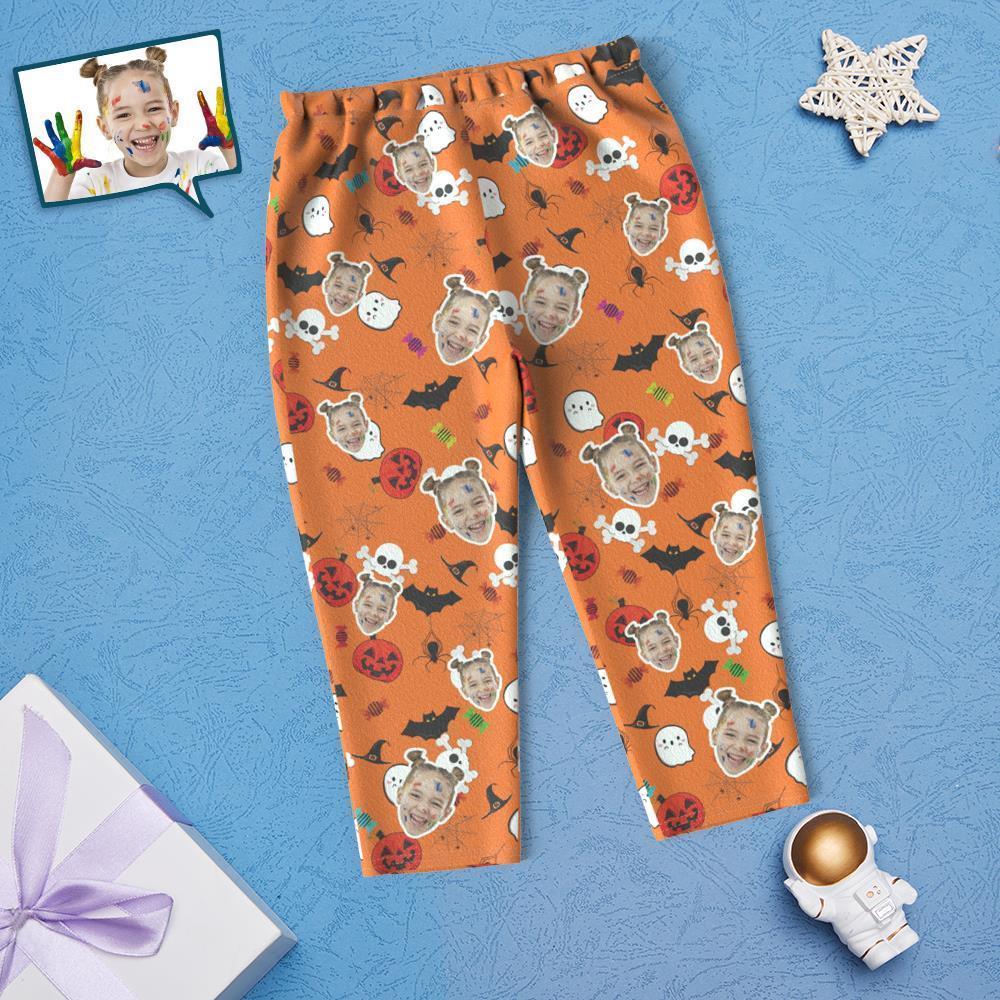 Pijamas De Elementos De Halloween Para Niños De Cara Personalizada Para Niños Pijamas Divertidos De Luna - MyFaceSocksMX