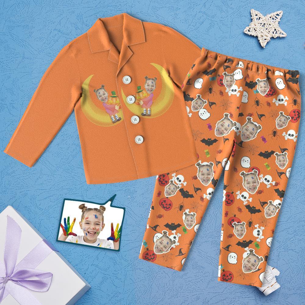 Pijamas De Elementos De Halloween Para Niños De Cara Personalizada Para Niños Pijamas Divertidos De Luna - MyFaceSocksMX