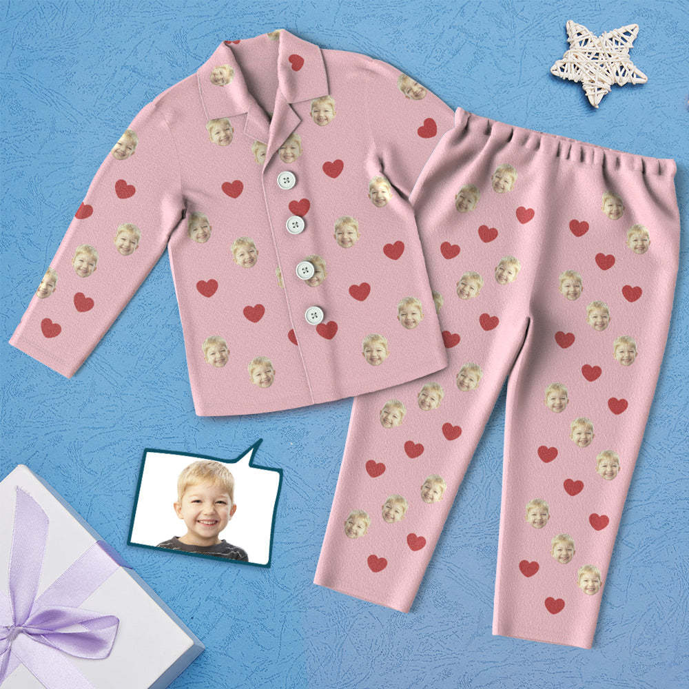 Pijamas Para Niños Con Cara Personalizada Ropa De Dormir Para Niños Personalizada - Love Heart - MyFaceSocksMX
