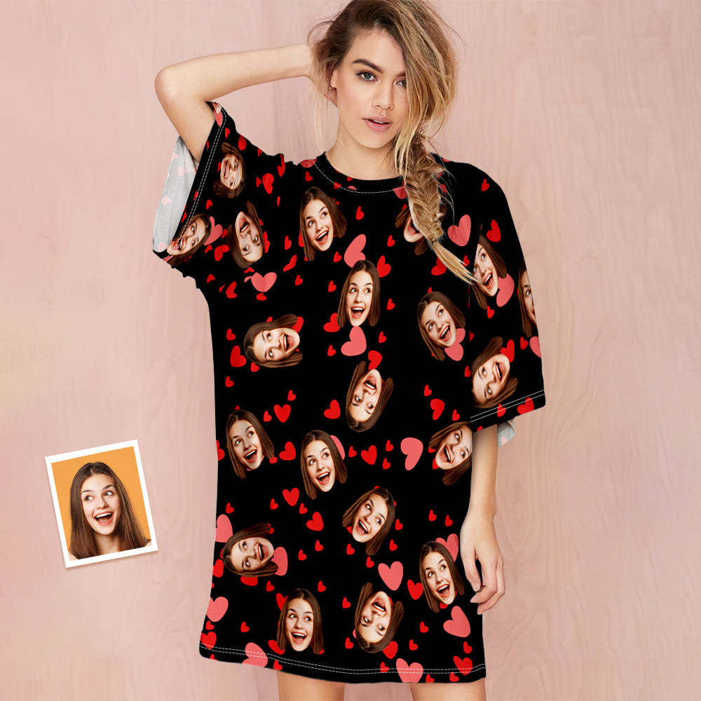 Camisón De Cara Personalizada Foto Personalizada Camisón De Gran Tamaño Para Mujer Regalos De Corazón Rojo Para Ella - MyFaceSocksMX