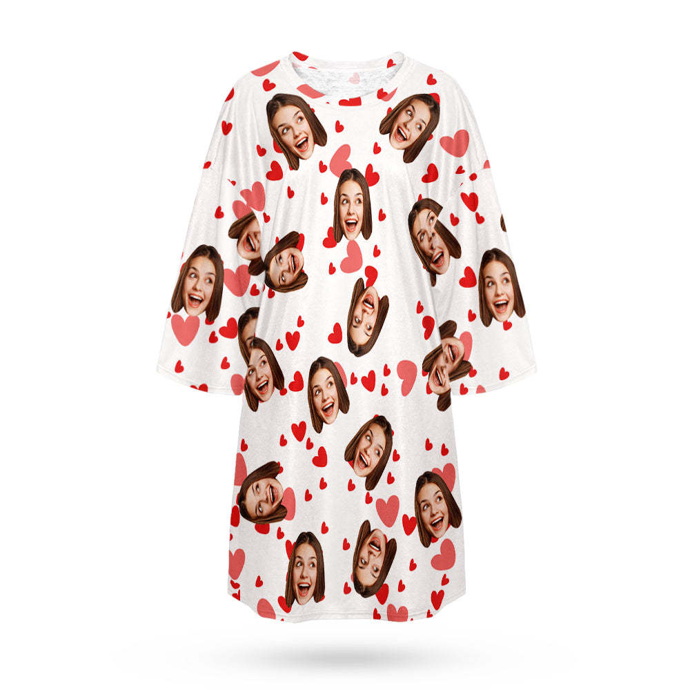 Camisón De Cara Personalizada Foto Personalizada Camisón De Gran Tamaño Para Mujer Regalos De Corazón Rojo Para Ella - MyFaceSocksMX