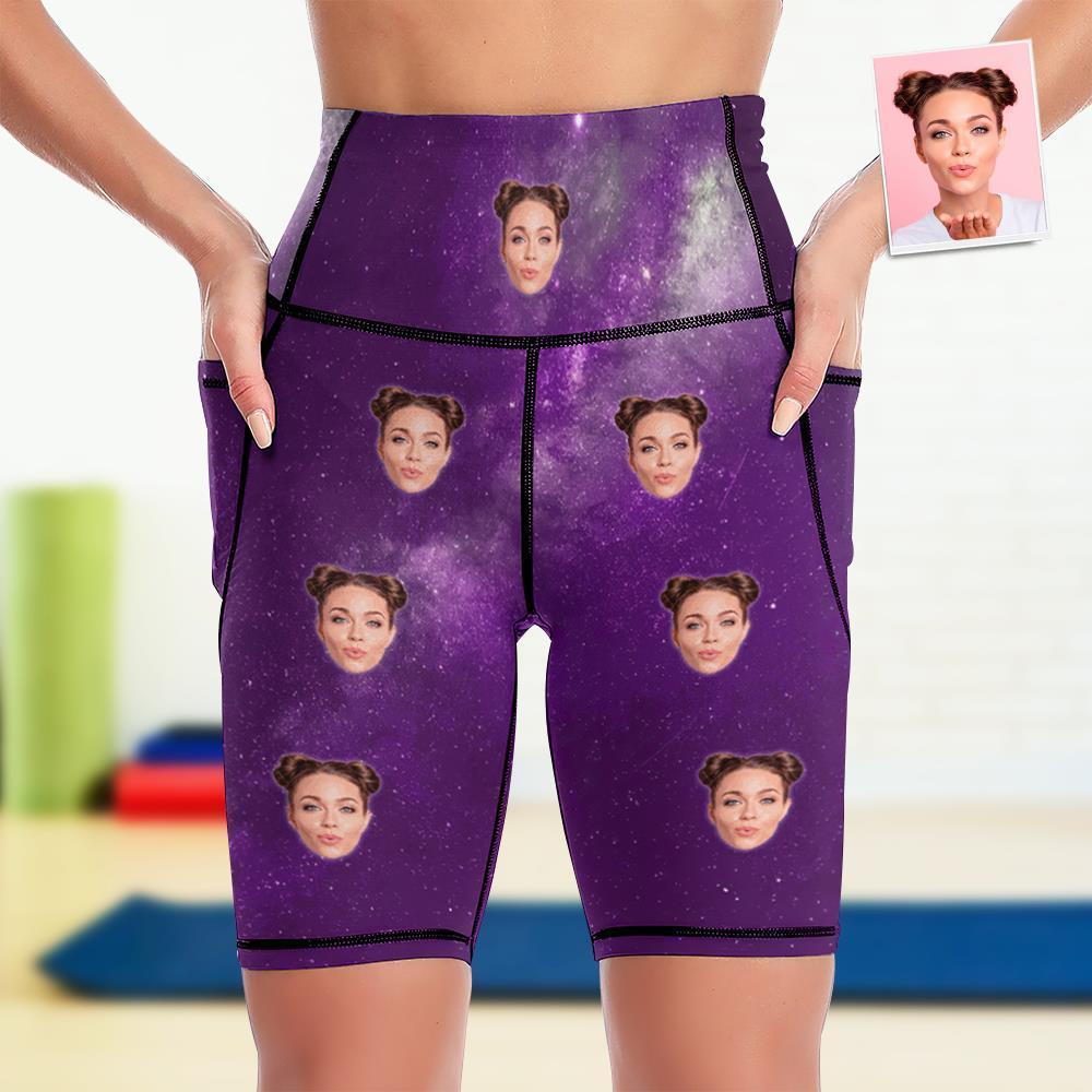 Medias Hasta La Rodilla Con Cara Personalizada Pantalones Cortos De Yoga Para Mujer Leggings Para Correr Con Bolsillos - Galaxia - MyFaceSocksMX