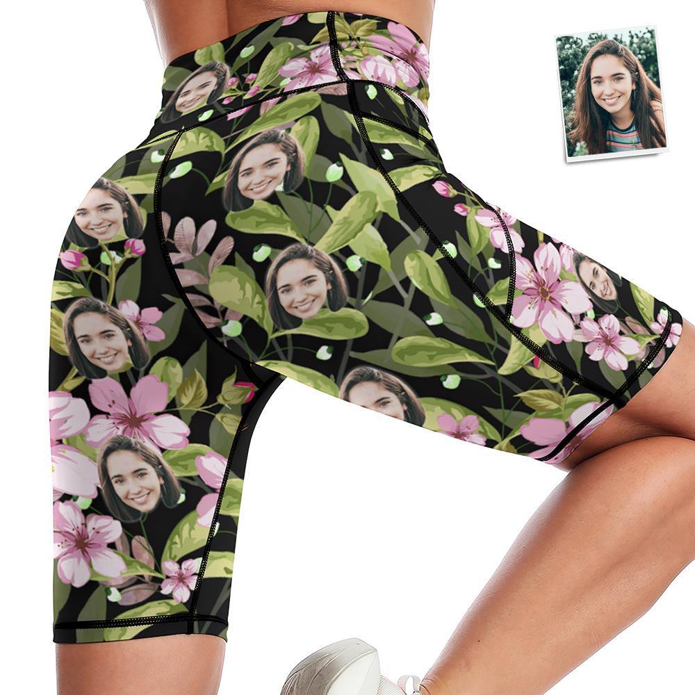 Medias Hasta La Rodilla Con Cara Personalizada Pantalones Cortos De Yoga Para Mujer Leggings Para Correr Con Bolsillos - Flores - MyFaceSocksMX