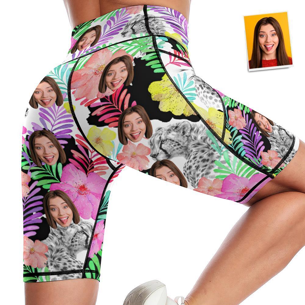 Medias Personalizadas Hasta La Rodilla Para La Cara Pantalones Cortos De Yoga Para Mujer Leggings Para Correr Con Bolsillos - Floración De Flores - MyFaceSocksMX