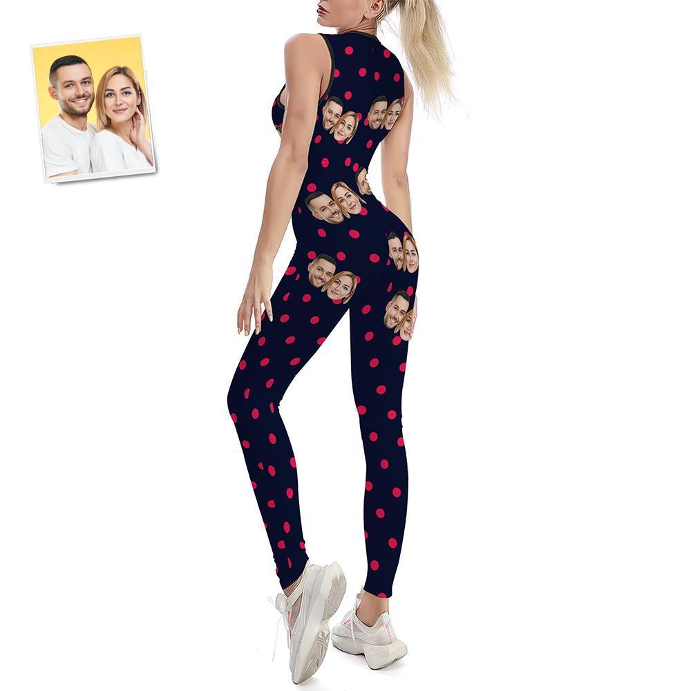 Traje De Baile De Fitness De Gimnasio De Yoga Elástico De Mono De Yoga De Cara Personalizada Para Mujer - Polka - MyFaceSocksMX