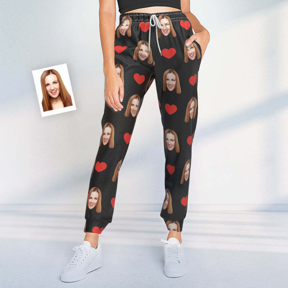 Pantalones De Chándal Personalizados Joggers Unisex Con Estampado De Corazón En La Cara - MyFaceSocksMX