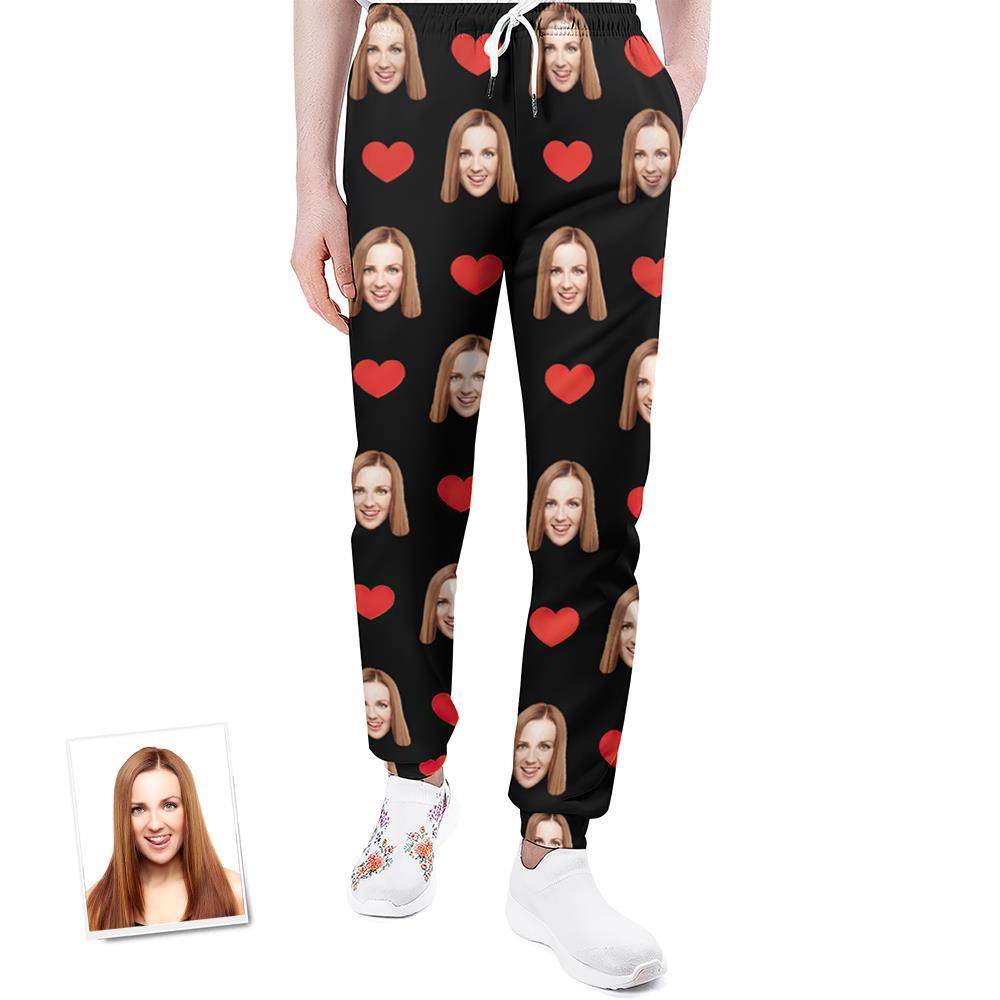 Pantalones De Chándal Personalizados Joggers Unisex Con Estampado De Corazón En La Cara - MyFaceSocksMX