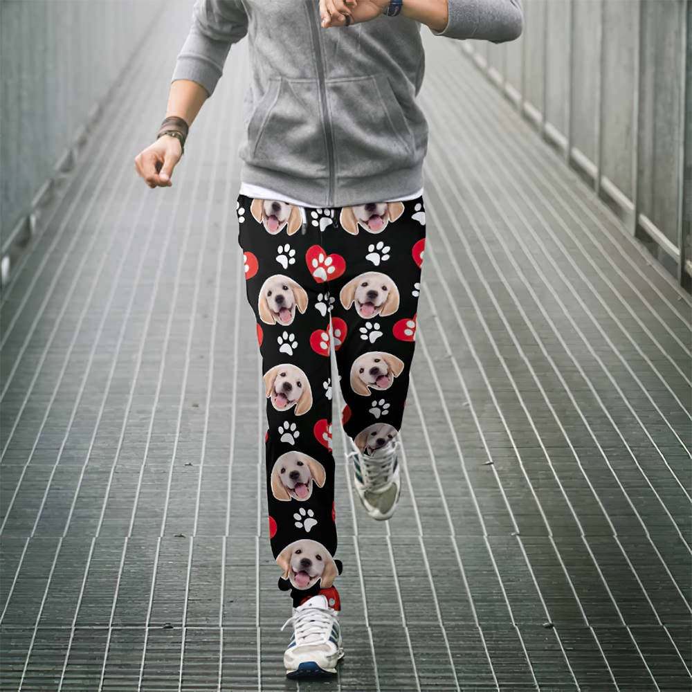 Pantalones De Chándal Personalizados Con Cara De Perro Joggers Unisex Con Pata De Patrón De Corazón - MyFaceSocksMX