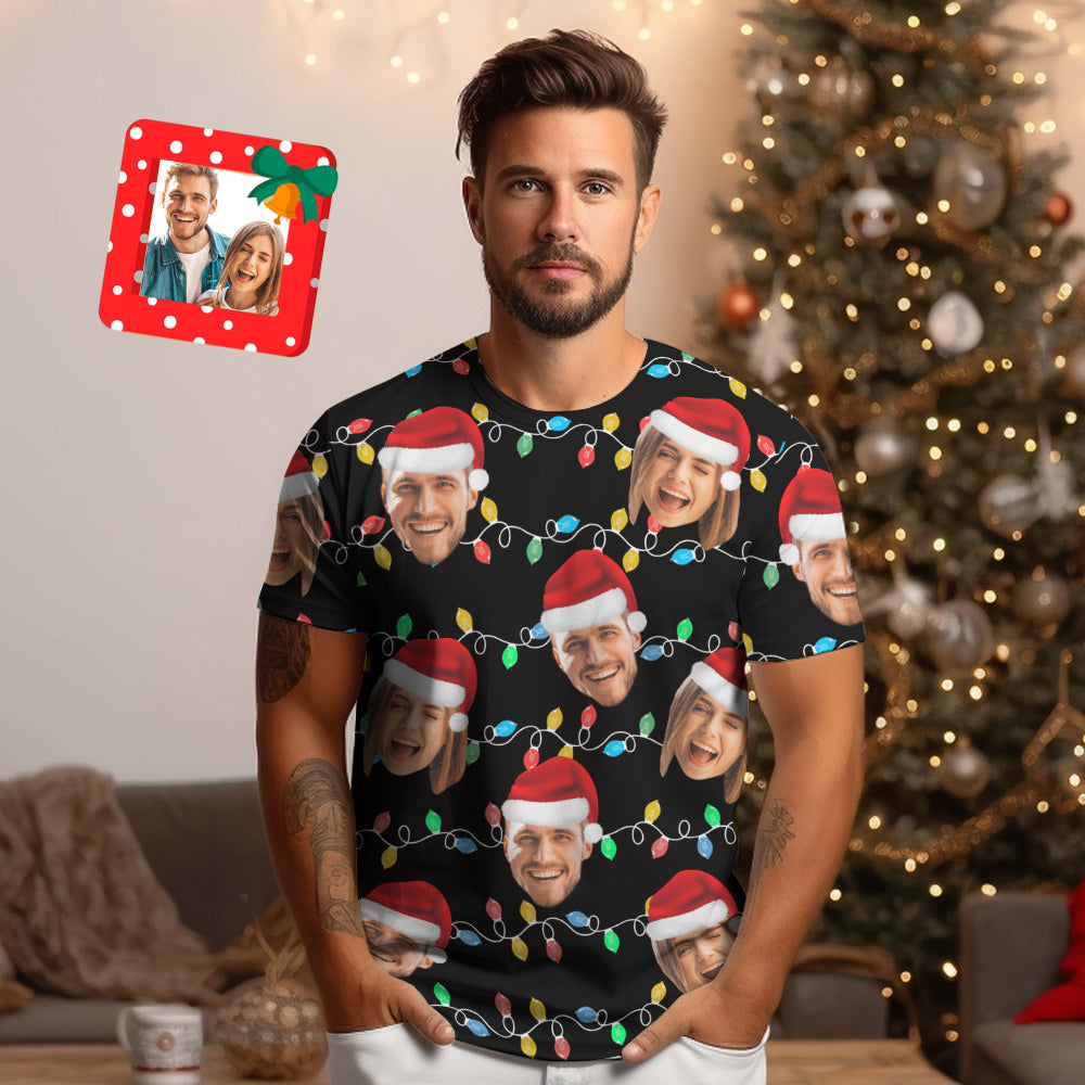 Camiseta Personalizada Con Cara Personalizada, Foto Personalizada, Leds De Navidad, Camisetas Unisex, Feliz Navidad