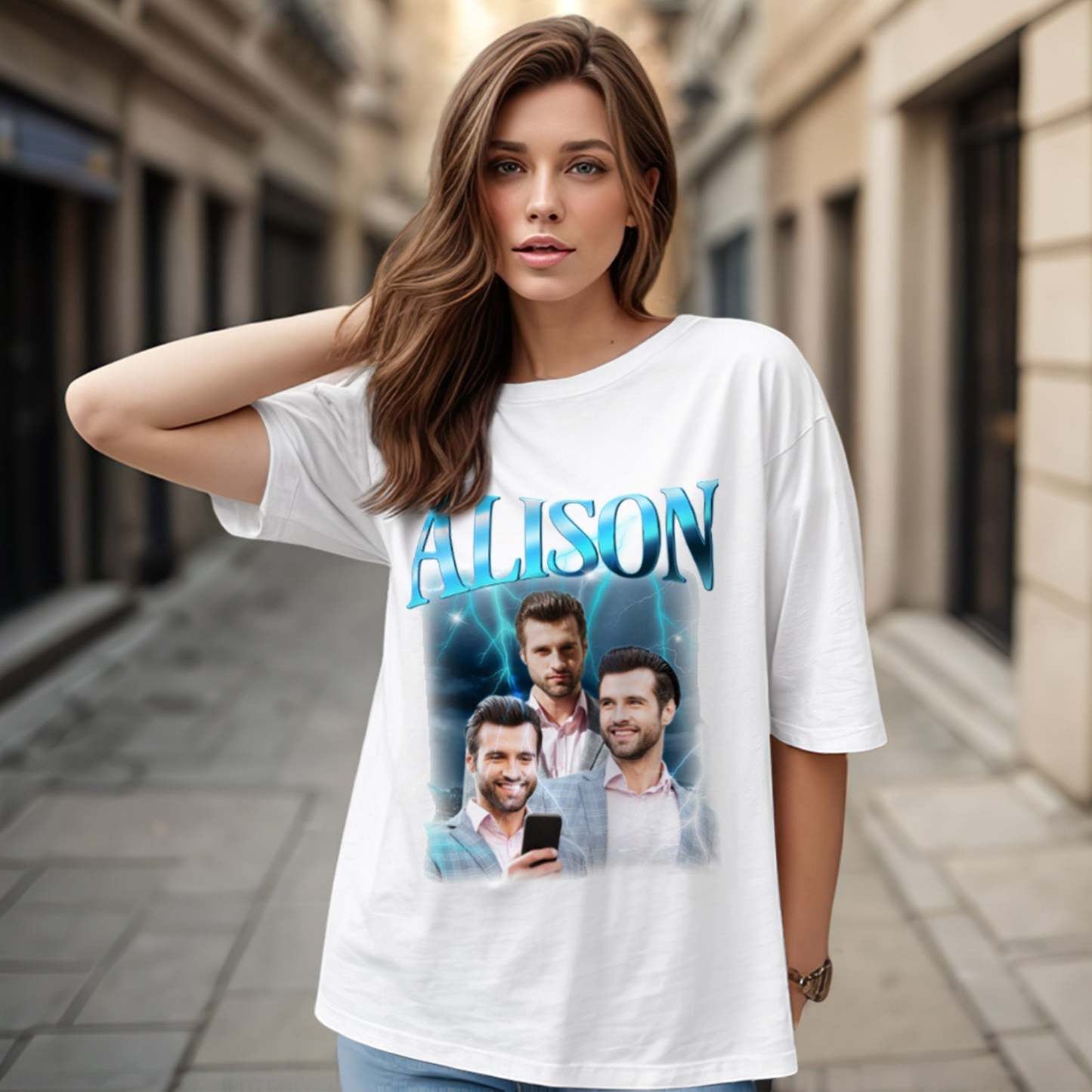 Camiseta Personalizada Con Foto Y Nombre Retro De Lightning, Regalo Especial Para Pareja - MyFaceSocksMX
