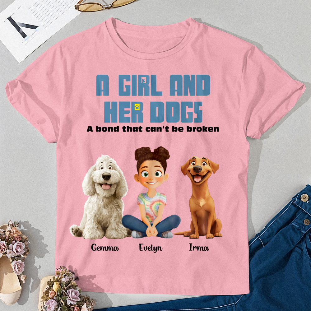 Camiseta Personalizada De Dibujos Animados Enlace Irrompible Con Mis Perros Camisa Con Nombre Personalizado Camisa Rosa De Dibujos Animados - miscalcetinescaramx