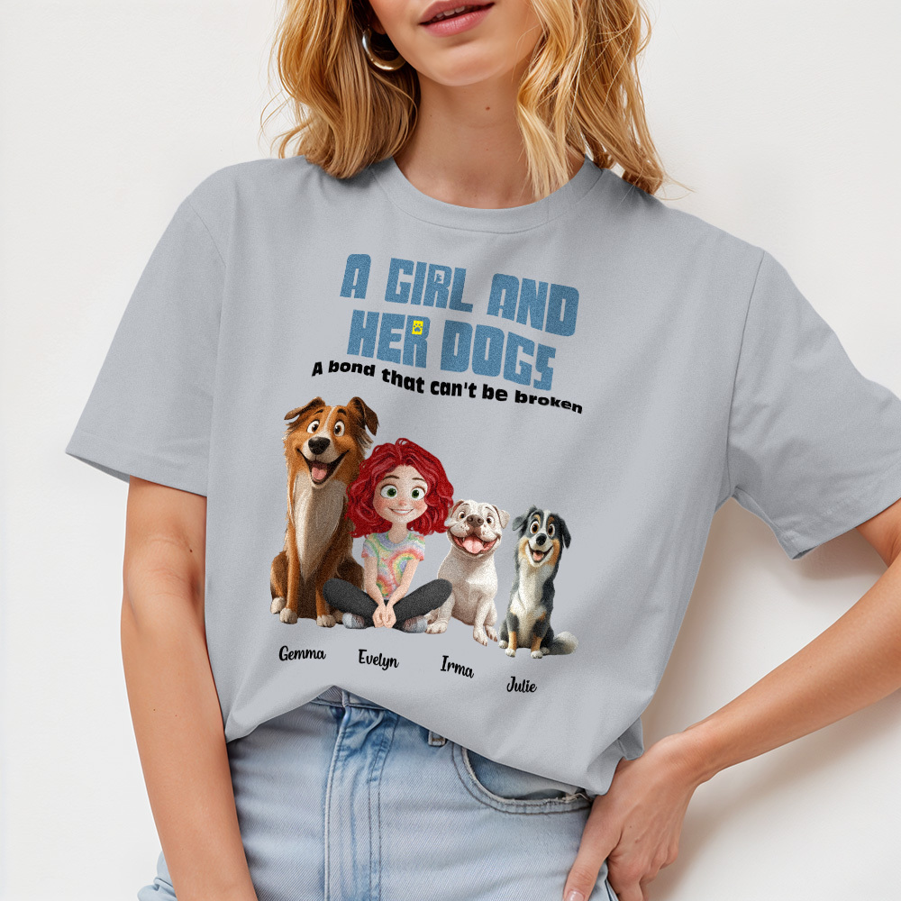 Camiseta Personalizada De Dibujos Animados Enlace Irrompible Con Mis Perros Camisa Con Nombre Personalizado Camisa Rosa De Dibujos Animados - miscalcetinescaramx