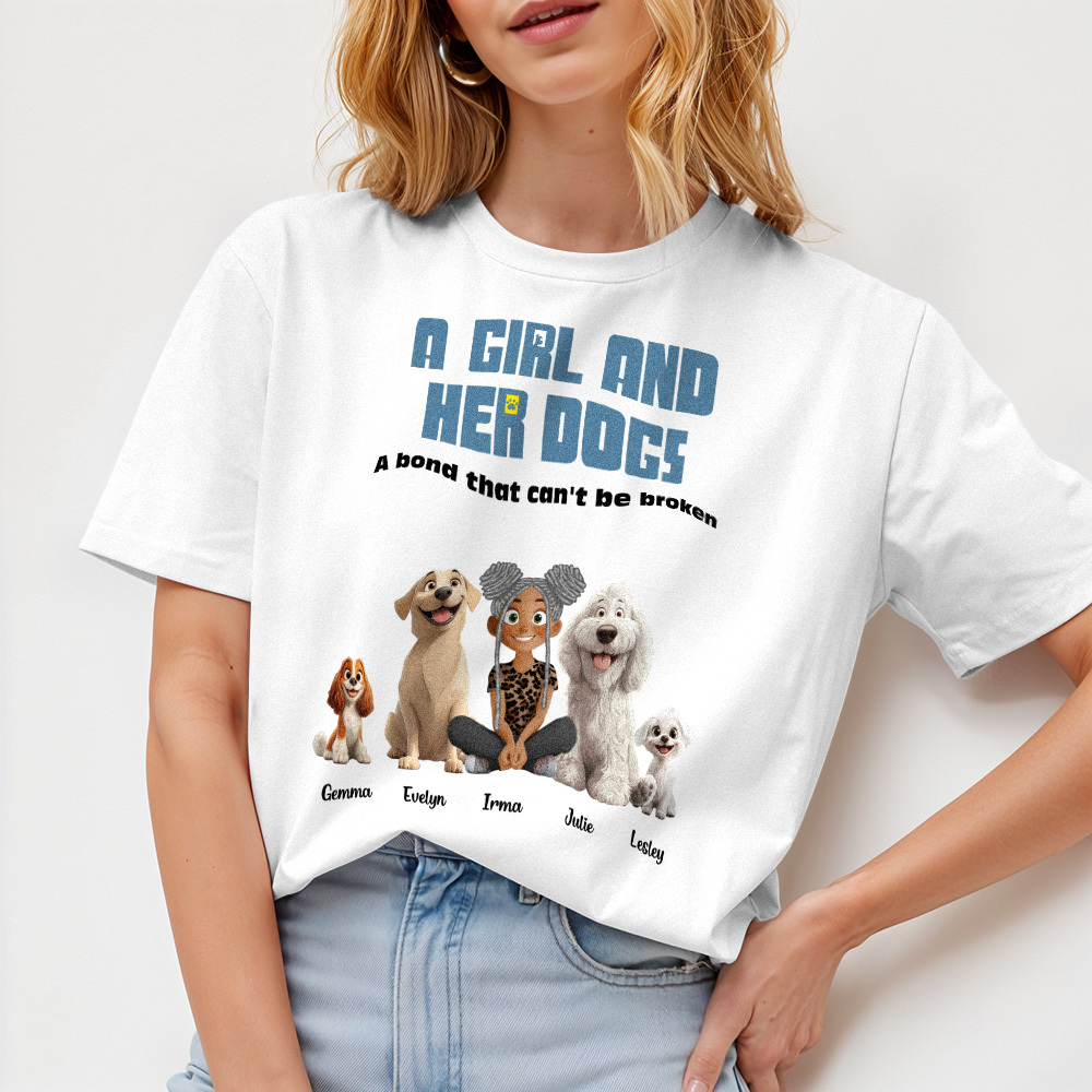 Camiseta Personalizada De Dibujos Animados Enlace Irrompible Con Mis Perros Camisa Con Nombre Personalizado Camisa Rosa De Dibujos Animados - miscalcetinescaramx