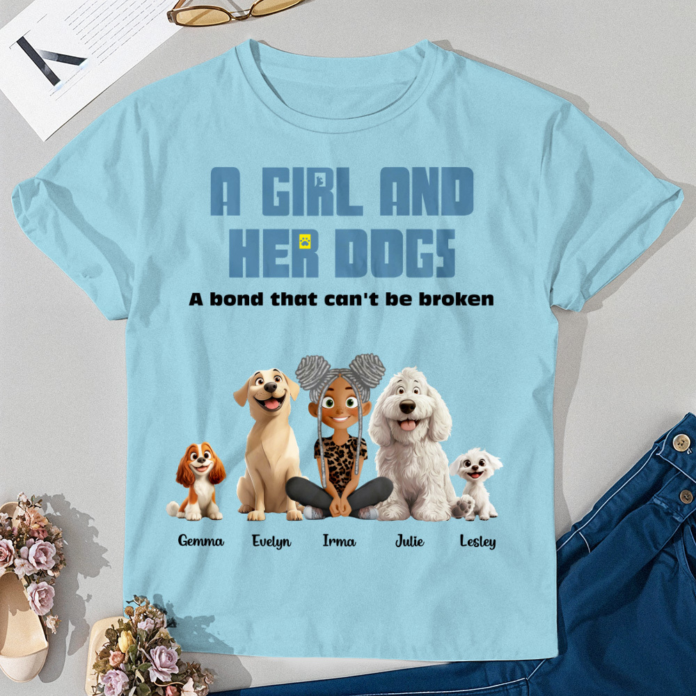 Camiseta Personalizada De Dibujos Animados Enlace Irrompible Con Mis Perros Camisa Con Nombre Personalizado Camisa Rosa De Dibujos Animados - miscalcetinescaramx