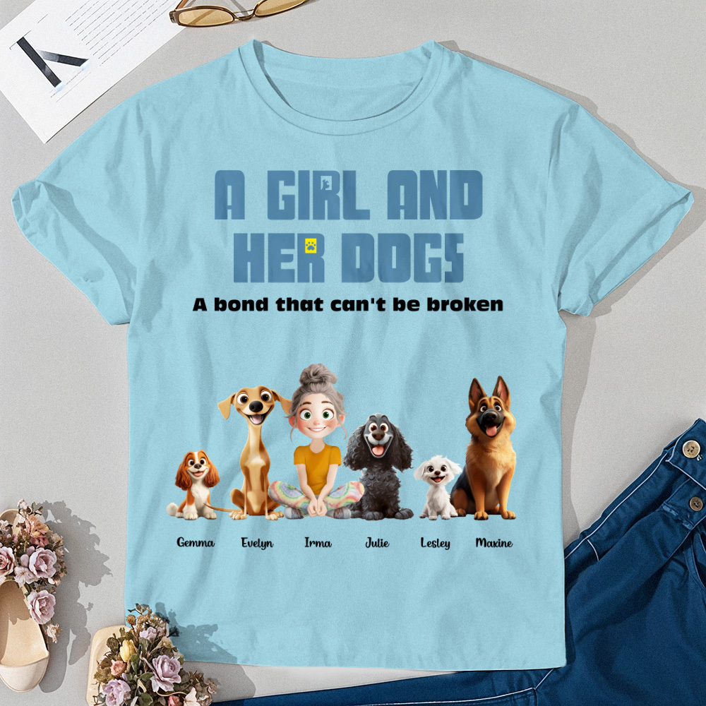 Camiseta Personalizada De Dibujos Animados Enlace Irrompible Con Mis Perros Camisa Con Nombre Personalizado Camisa Rosa De Dibujos Animados - miscalcetinescaramx