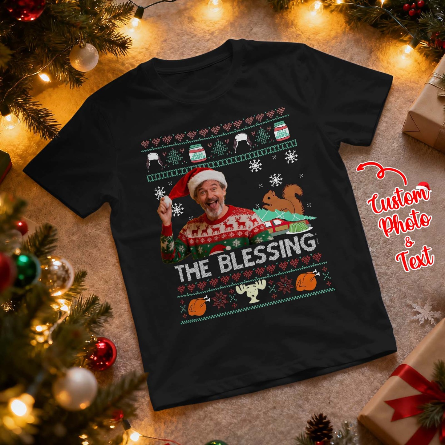 Camiseta Con Foto Personalizada, Texto Personalizado, Idea De Regalo, Regalo De Navidad Para Familiares Y Amigos, Regalo Divertido De Papá Noel. - miscalcetinescaramx