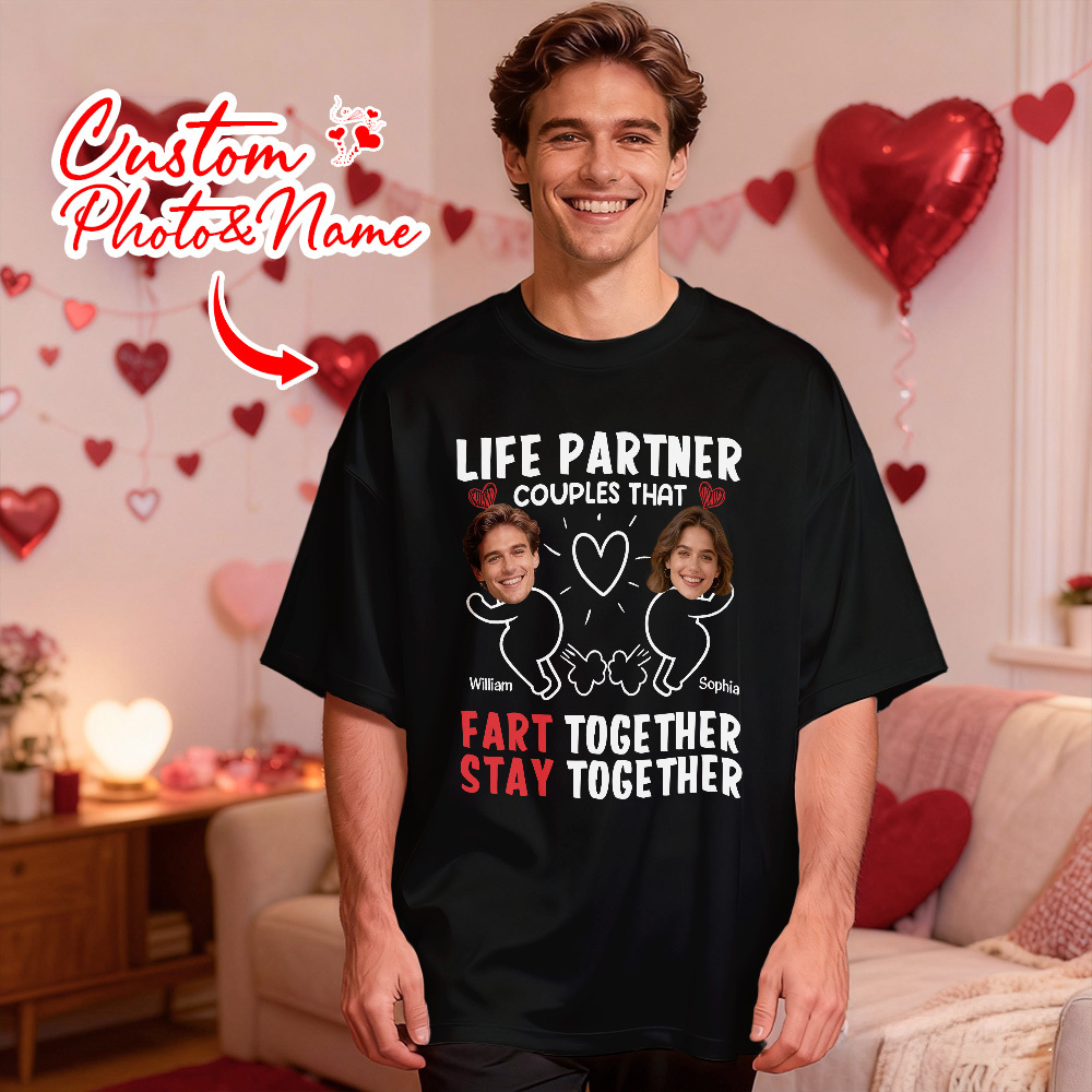 Camiseta Personalizada Con Foto De Pareja Camiseta Con Foto Personalizada Compañero De Vida Parejas Que Se Tiran Pedos Juntas Permanecen Juntas Regalo De Aniversario De San Valentín Para Ella - miscalcetinescaramx