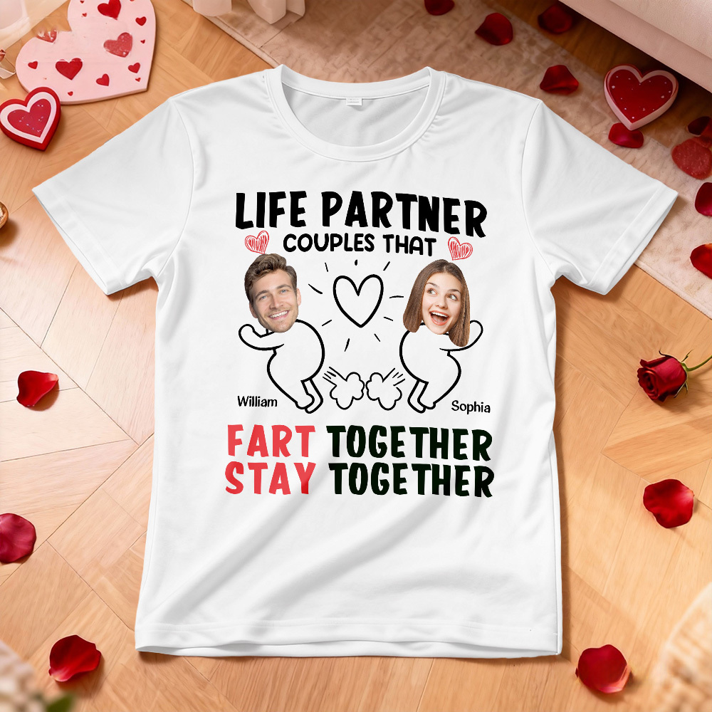 Camiseta Personalizada Con Foto De Pareja Camiseta Con Foto Personalizada Compañero De Vida Parejas Que Se Tiran Pedos Juntas Permanecen Juntas Regalo De Aniversario De San Valentín Para Ella - miscalcetinescaramx