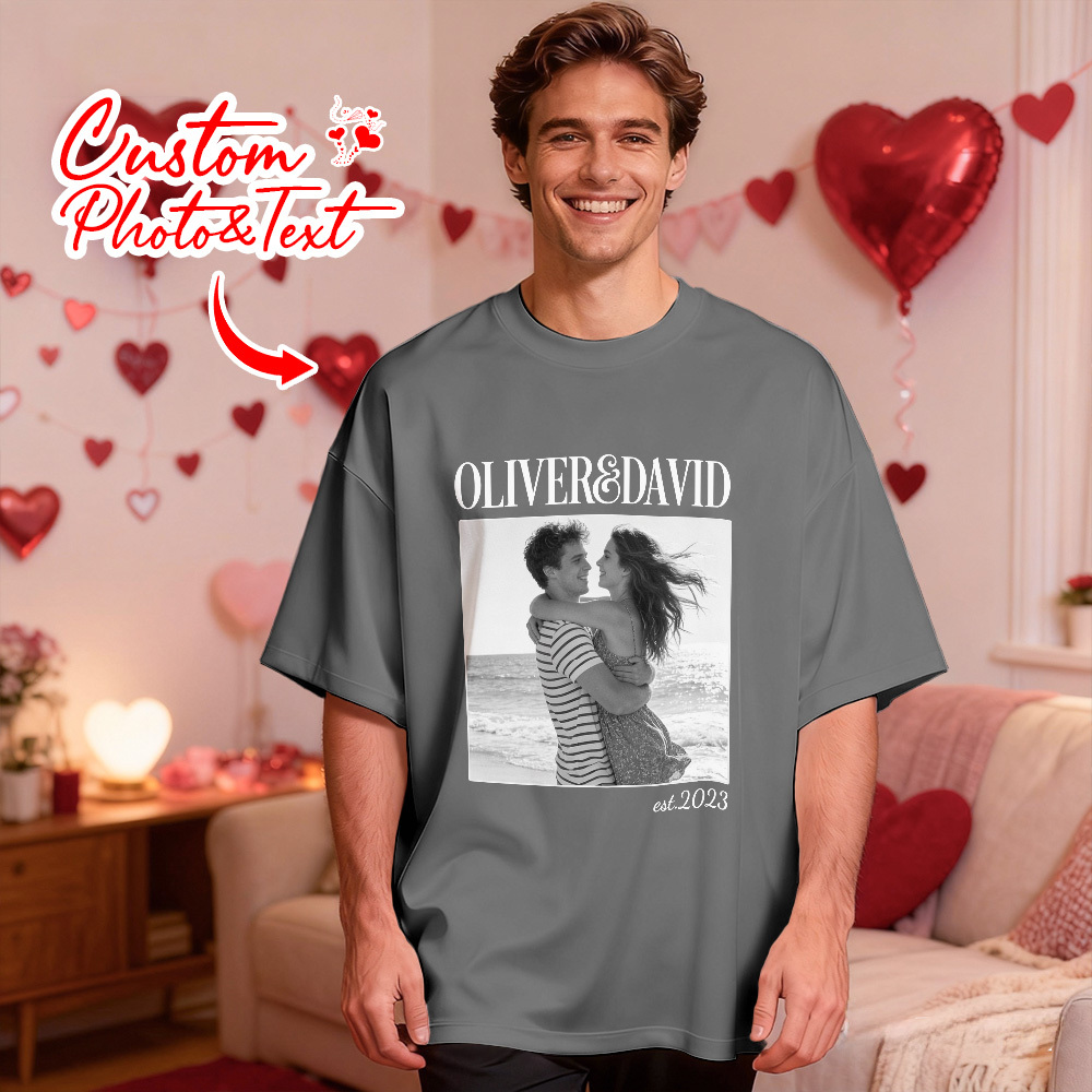 Camiseta Personalizada Con Foto De Pareja. Camiseta Con Foto Personalizada. Nombre Y Año De Aniversario Estimado. Regalo De San Valentín Para Ella. - miscalcetinescaramx