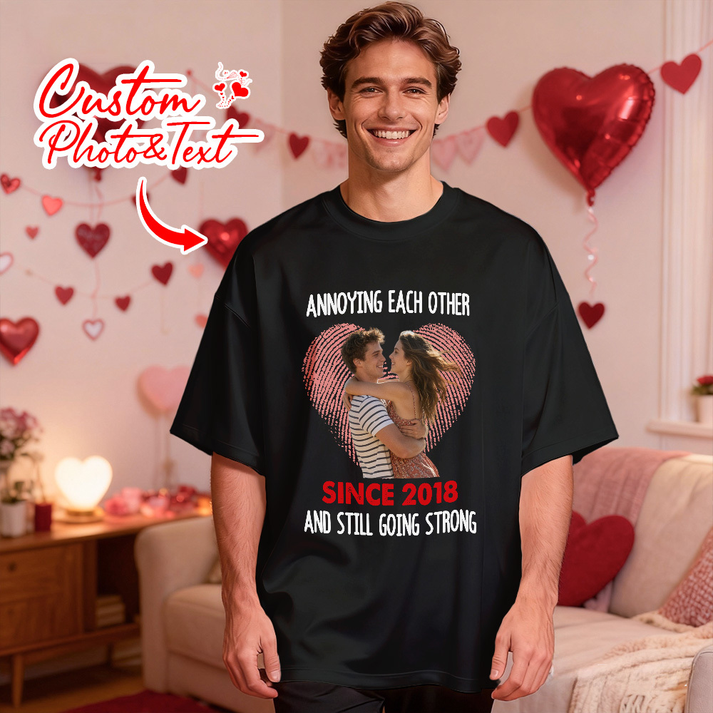 Camiseta Personalizada Con Foto De Pareja, Camiseta Con Foto Personalizada, Huella Dactilar En Forma De Corazón, Regalo De Aniversario De San Valentín Para Pareja - miscalcetinescaramx