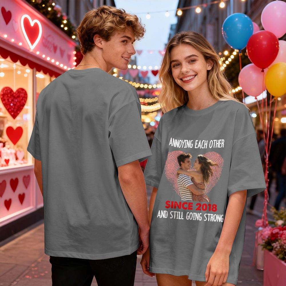 Camiseta Personalizada Con Foto De Pareja, Camiseta Con Foto Personalizada, Huella Dactilar En Forma De Corazón, Regalo De Aniversario De San Valentín Para Pareja - miscalcetinescaramx