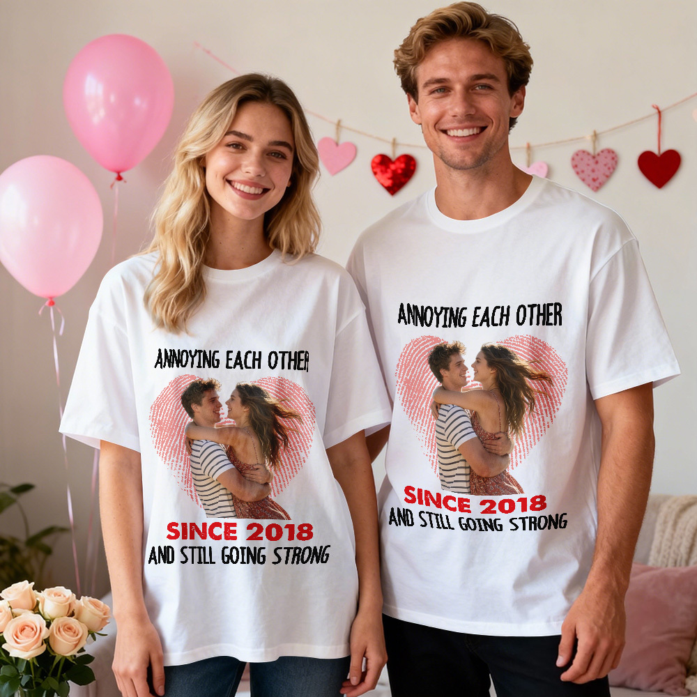 Camiseta Personalizada Con Foto De Pareja, Camiseta Con Foto Personalizada, Huella Dactilar En Forma De Corazón, Regalo De Aniversario De San Valentín Para Pareja - miscalcetinescaramx