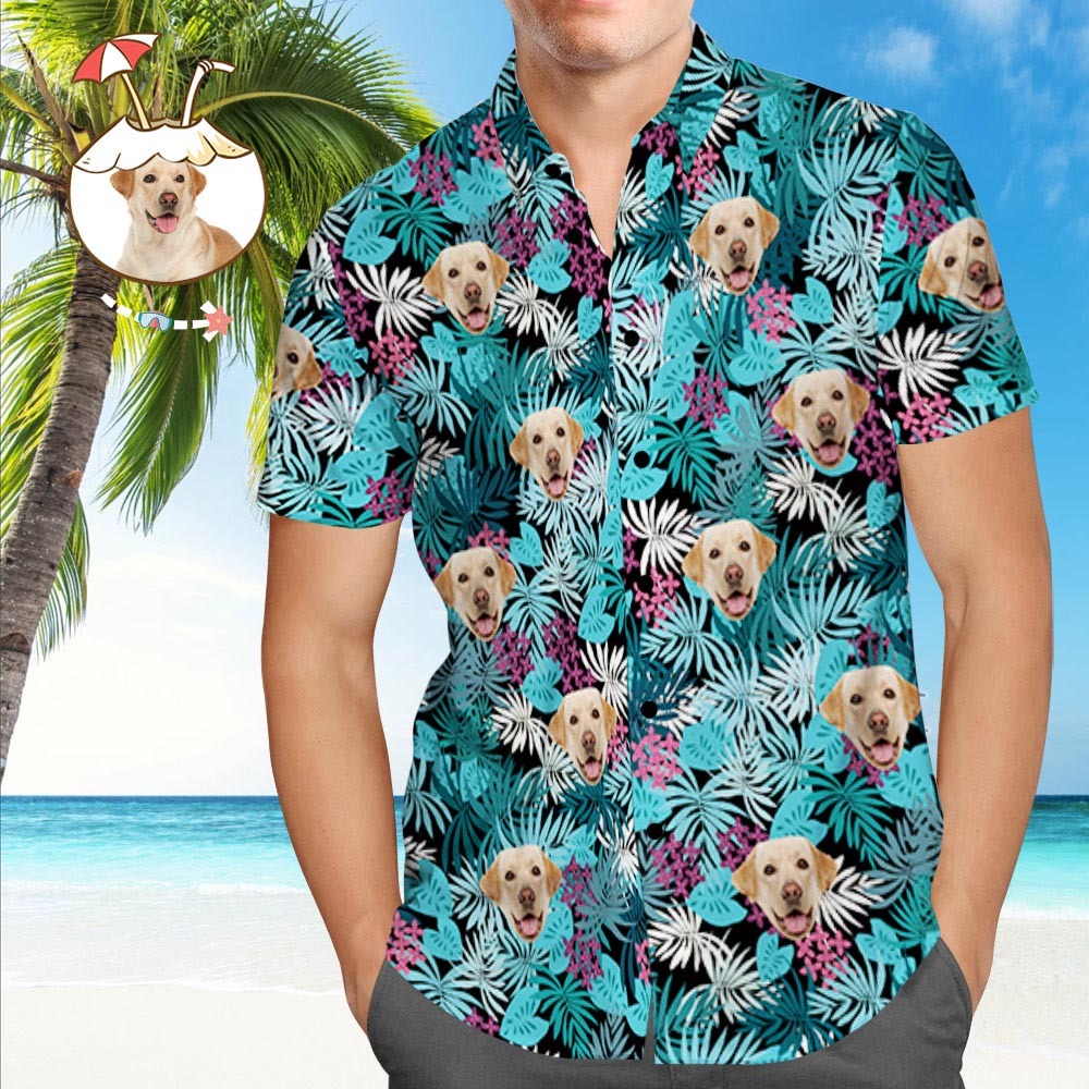 Camisa Hawaiana Con Cara Personalizada Hojas Coloridas Camisas Hawaianas Personalizadas - MyFaceSocksMX
