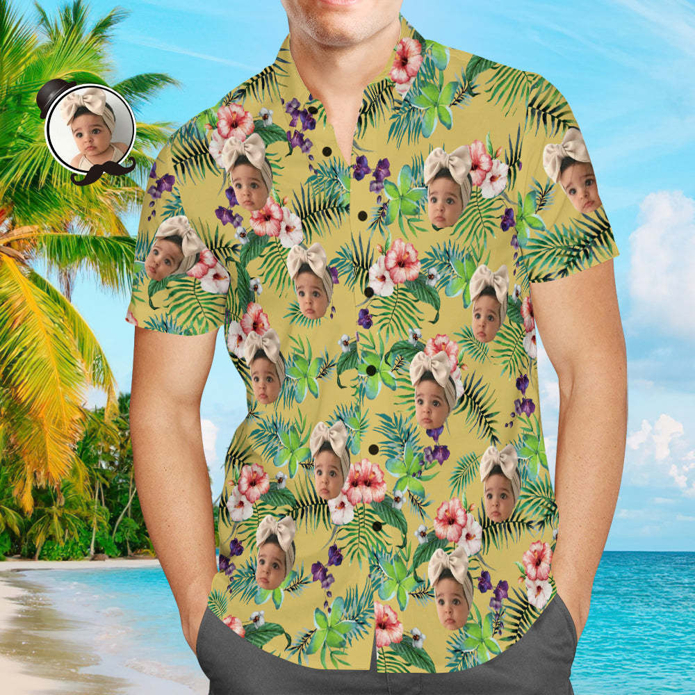 Camisa Hawaiana De Cara Personalizada Flores Camisa Del Día Del Padre Regalo Para Papá - MyFaceSocksMX