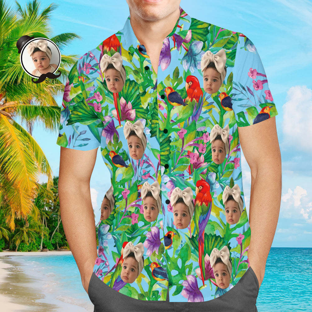Camisas Tropicales Personalizadas Con Cara Camisa Hawaiana Con Cara Personalizada Loro Camisa Del Día Del Padre Regalo Para Papá - MyFaceSocksMX