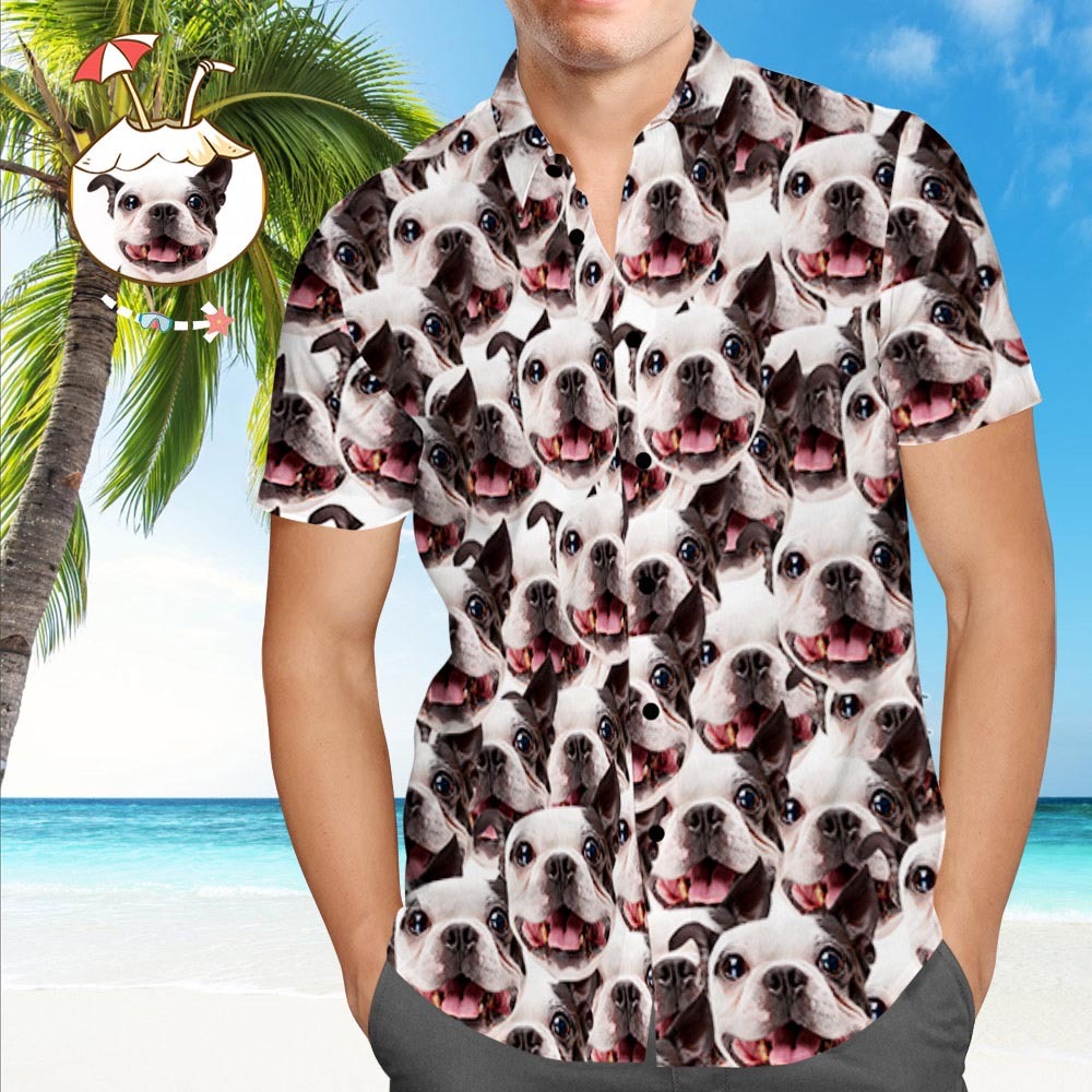 Camisa Hawaiana Personalizada Cara De Perro Personalizada Camisa Hawaiana Con Estampado Completo Camisas Tropicales Personalizadas - MyFaceSocksMX