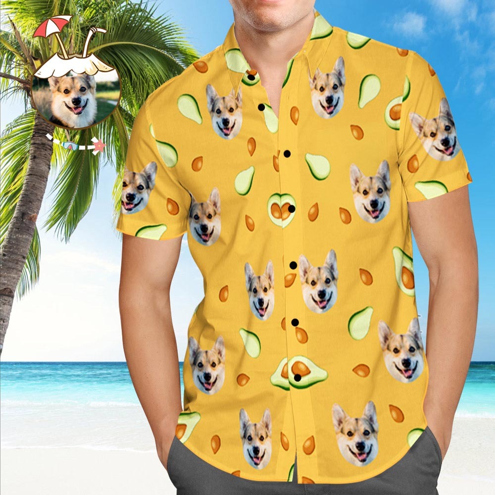 Camisa Hawaiana Personalizada Con Perro En Ella Camisa Hawaiana Personalizada Camisa De Playa De Aguacate - MyFaceSocksMX