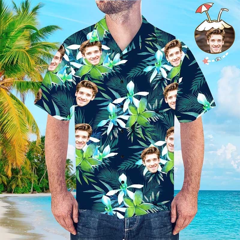 Camisa Hawaiana Personalizada Con Cara Camisa Hawaiana Personalizada Con Cara De Perro Hojas Camisas Tropicales - MyFaceSocksMX