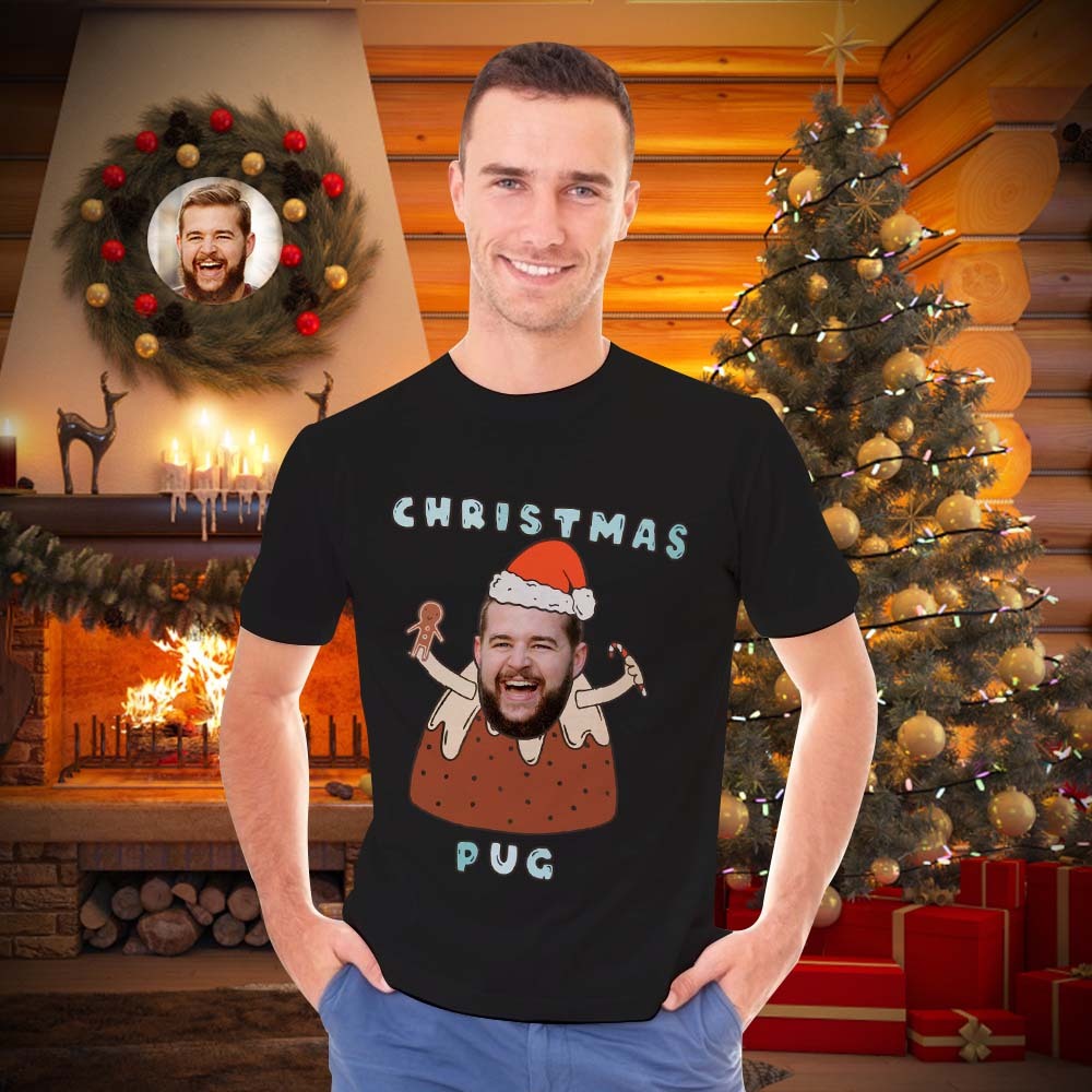 Camiseta De Cara Personalizada Foto Personalizada Camiseta Divertida Regalo De Navidad Para Mujeres Y Hombres - Pug - MyFaceSocksMX