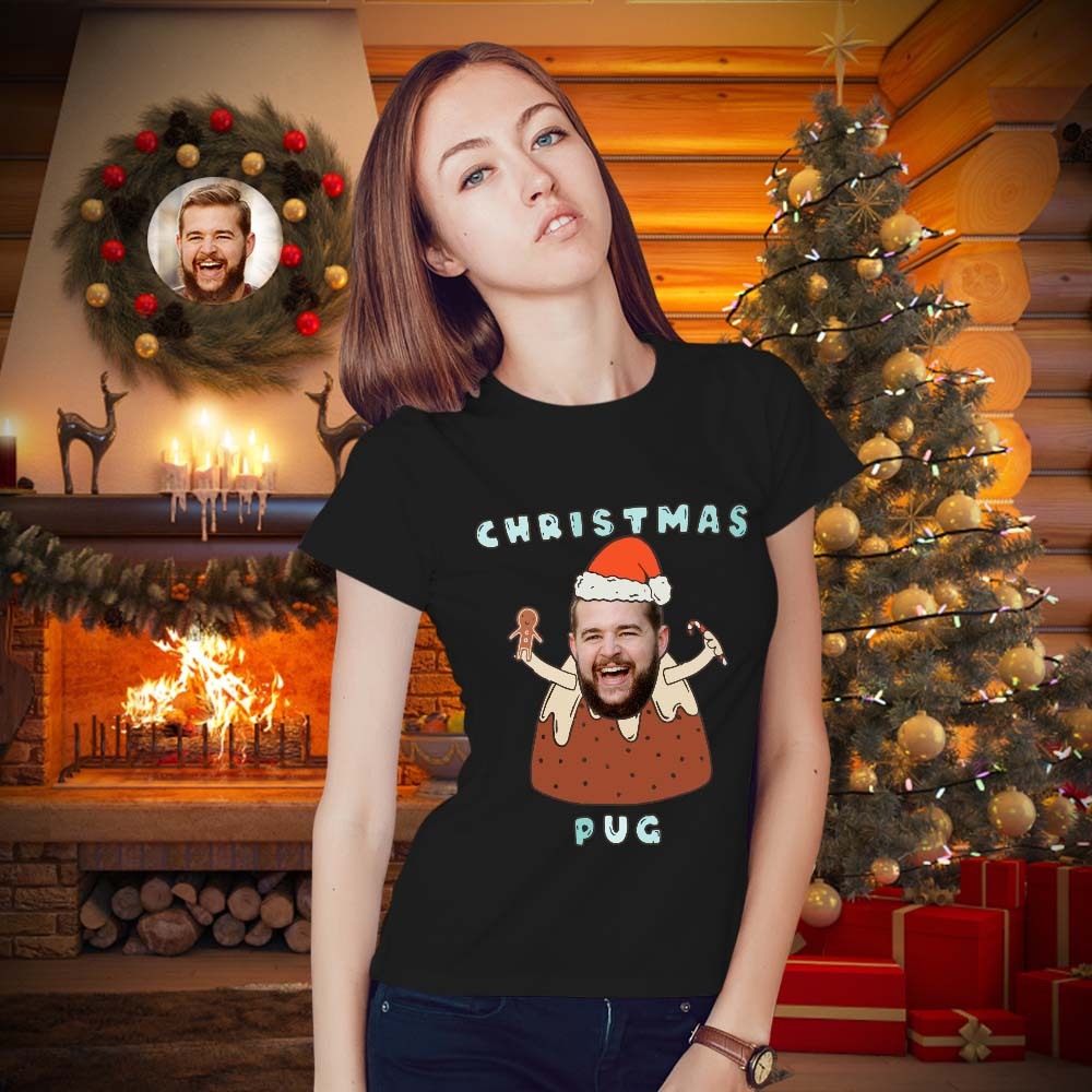 Camiseta De Cara Personalizada Foto Personalizada Camiseta Divertida Regalo De Navidad Para Mujeres Y Hombres - Pug - MyFaceSocksMX