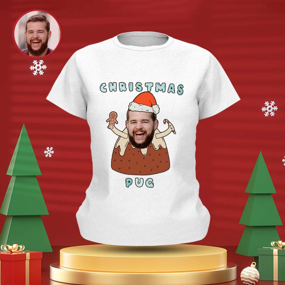 Camiseta De Cara Personalizada Foto Personalizada Camiseta Divertida Regalo De Navidad Para Mujeres Y Hombres - Pug - MyFaceSocksMX