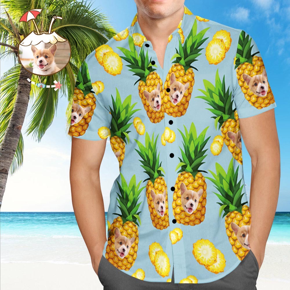 Camisa Hawaiana Con Perro En Él Camisa Hawaiana De Piña Con Cara Camisas Tropicales Personalizadas - MyFaceSocksMX