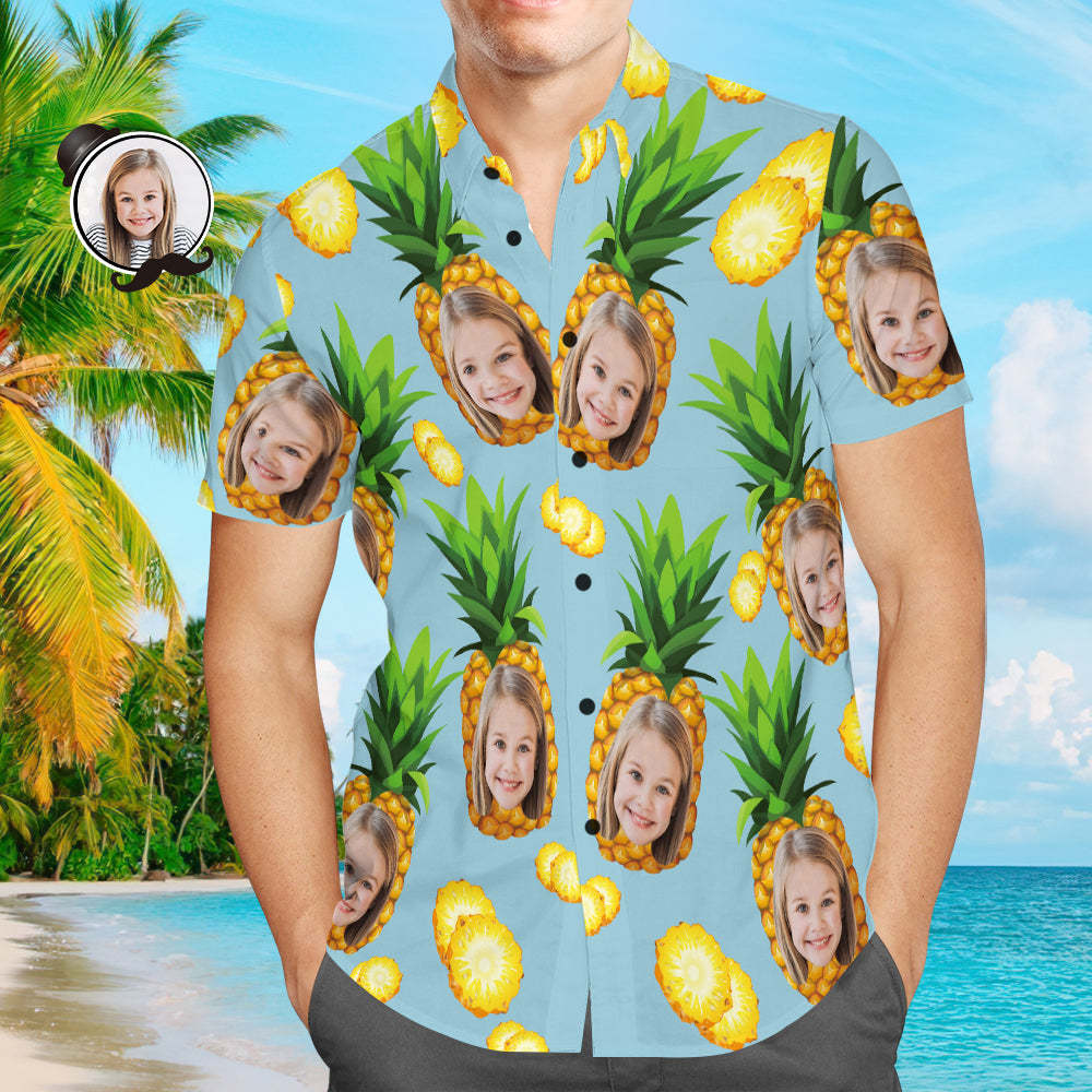 Camisa Hawaiana Camisa Hawaiana De Piña Con Cara Camisas Tropicales Personalizadas Camisa Del Día Del Padre Regalo Para Papá - MyFaceSocksMX