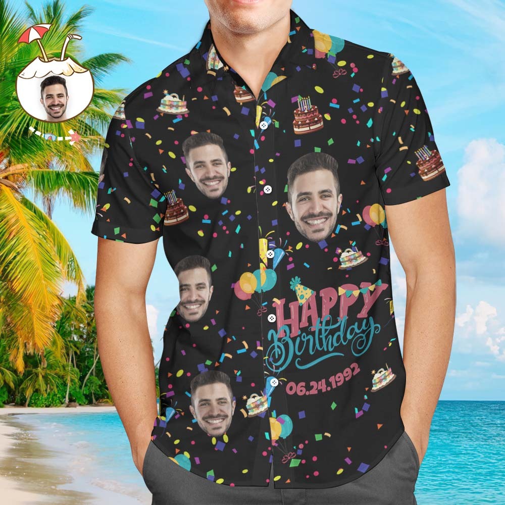 Camiseta Hawaiana De Feliz Cumpleaños Con Cara Personalizada Para Hombre, Regalo De Cumpleaños Único Con Estampado Completo - MyFaceSocksMX