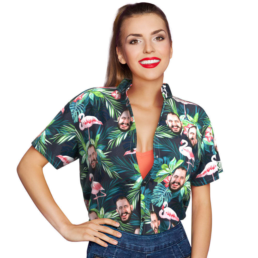 Camisa Hawaiana Personalizada Con Perro En Ella Camisa De Flores Y Hojas De Flamenco Para Dueño De Mascota - MyFaceSocksMX