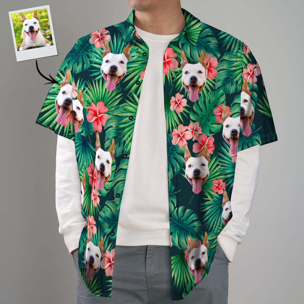 Camisas Tropicales Personalizadas Camisa Hawaiana Con Cara De Perro Personalizada Camisa Con Hojas Y Flores - MyFaceSocksMX