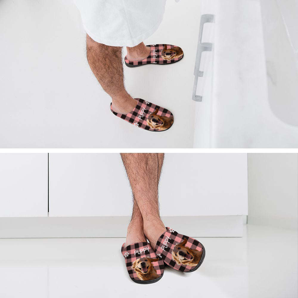 Zapatillas Personalizadas Con Foto Y Nombre Para Hombre Y Mujer Con Huella, Zapatillas Informales Rojas Personalizadas De Algodón Para Casa, Regalo De Navidad Para Amantes De Las Mascotas - MyFaceSocksMX