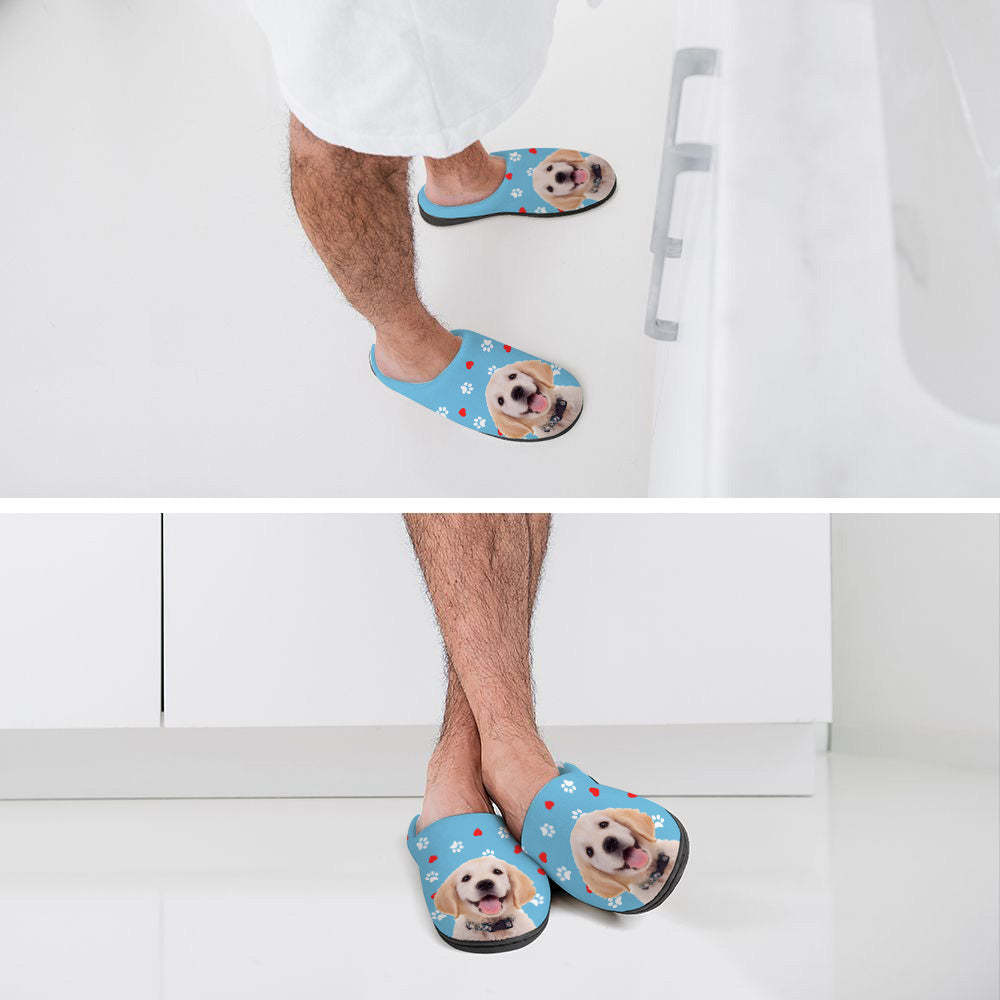 Zapatillas De Hombre Y Mujer Con Foto Personalizada Con Huella Y Corazón, Zapatillas Informales Personalizadas De Algodón Para Casa, Regalo De Navidad Para Amantes De Las Mascotas - MyFaceSocksMX
