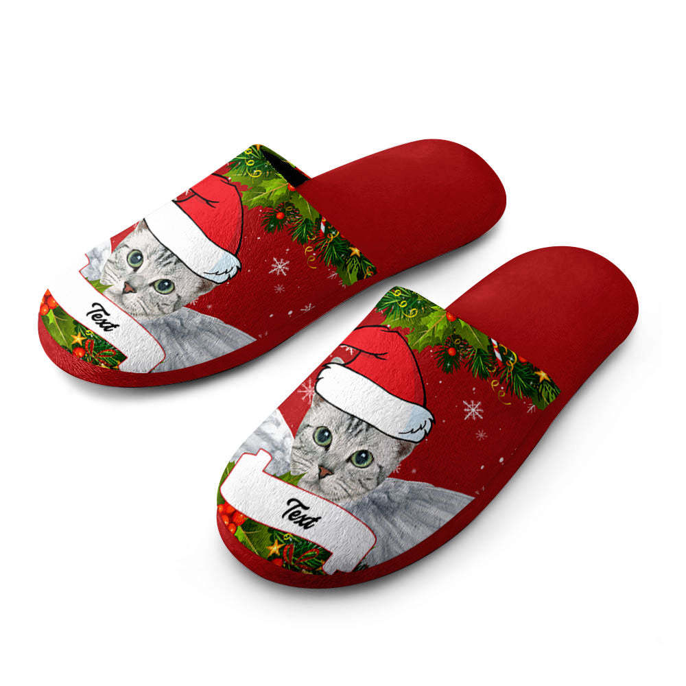 Pantuflas De Algodón Para Hombres Y Mujeres Con Cara Y Texto Personalizados, Zapatos De Casa Informales Personalizados, Zapatillas De Dormitorio Para Interiores Y Exteriores, Regalo De Navidad Para Amantes De Las Mascotas - MyFaceSocksMX