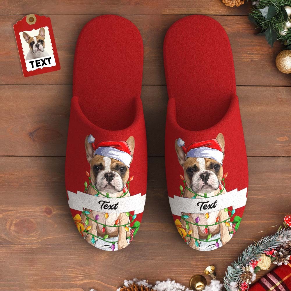 Pantuflas De Algodón Para Hombres Y Mujeres Con Cara Y Texto Personalizados, Zapatos De Casa Informales Personalizados, Zapatillas De Dormitorio Para Interiores Y Exteriores, Regalo De Navidad Para Los Amantes De Los Perros - MyFaceSocksMX