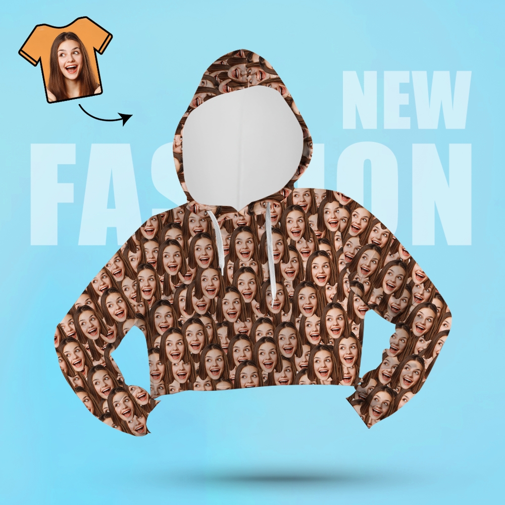 Sudadera Con Capucha Recortada Para Mujer Con Cara Personalizada Suéter Con Foto Impresa Informal - Mash Face - MyFaceSocksMX