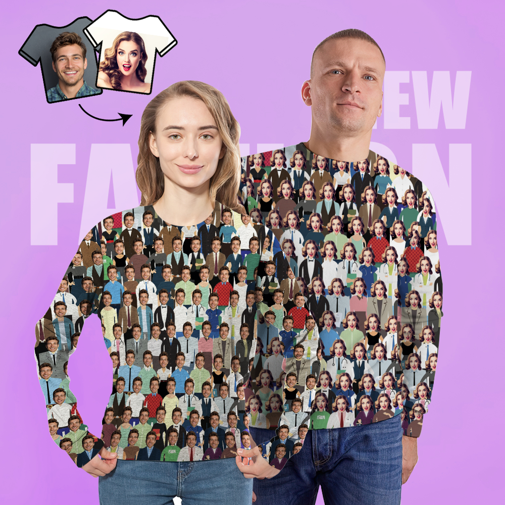 Sudadera Unisex Con Cara Personalizada Camisa De Cuello Redondo Con Foto Impresa Informal Para Hombres Y Mujeres - Multitud - MyFaceSocksMX