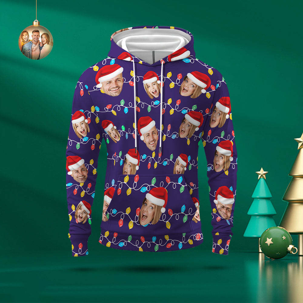 Sudadera Con Capucha Personalizada Con Foto Personalizada Navidad Familia Navidad Led Sudaderas Con Capucha Unisex - miscalcetinescaramx