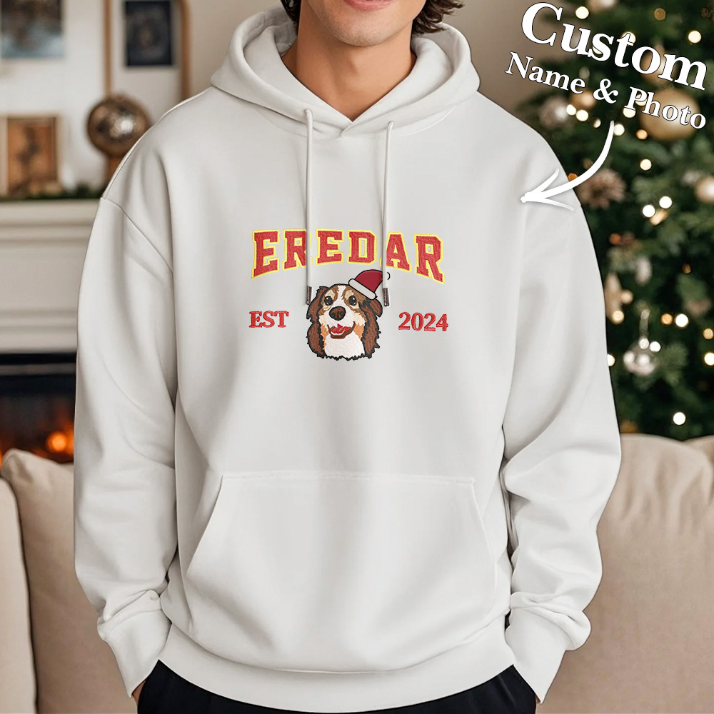 Sudadera Bordada Navidad Personalizada Con Efecto De Bordado Regalos De Navidad Con Retrato De Mascota Nerdo