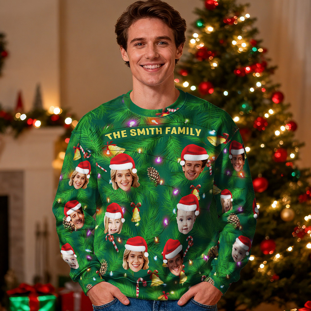 Sudadera Con Capucha Y Cuello Redondo Personalizada Con Foto, Regalo Ideal Para La Familia, Con Forma De Bombilla Navideña. - miscalcetinescaramx