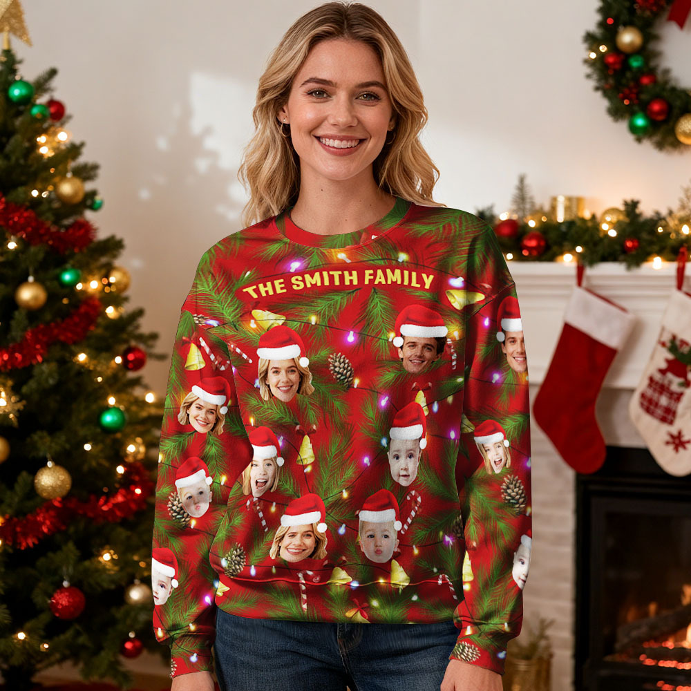 Sudadera Con Capucha Y Cuello Redondo Personalizada Con Foto, Regalo Ideal Para La Familia, Con Forma De Bombilla Navideña. - miscalcetinescaramx